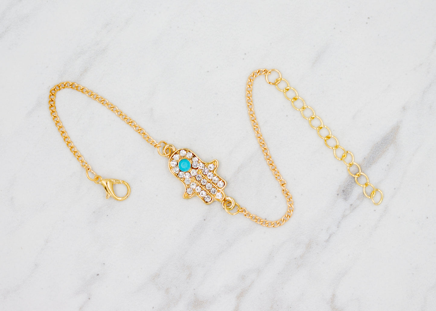 Gold Hamsa Hand Bracelet w/ Turquoise Stone